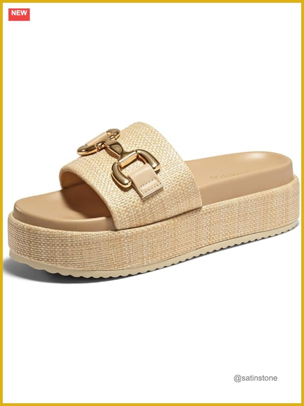 Raffia Platform Sandals Espadrilles with Metal Chain Slip On Beach Slide